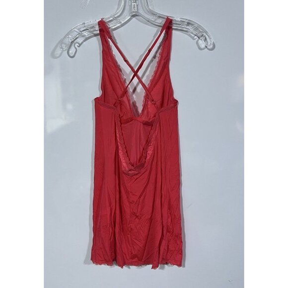 Victoria Secret Coral Lace Trim Chemise Slip Teddy Nighty Lingerie 36B - Picture 2 of 4